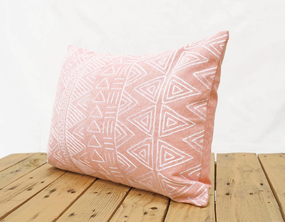 Aztec Pattern Pillow Cover Blush Colour Embroidery Geometrical Cotton Cover,14x21 - By Vliving