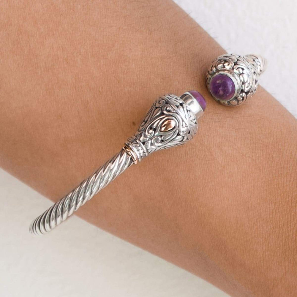 Bracelets Bali Amethyst Cable Silver Bracelet Gemstone Handmade Jewelry Gift - by Craftnez