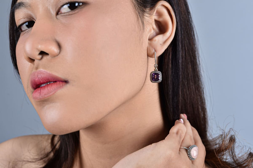 earrings Bali Amethyst Earring with silver and Gold - by Aurolius