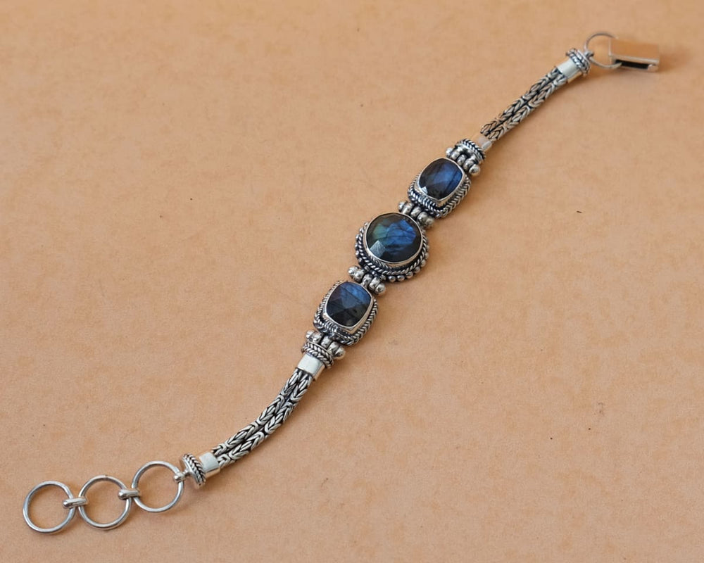 Bali Silver Bracelet For Women With Faceted Labradorite February Birthstone Handmade Jewelry Gift - By Aurolius