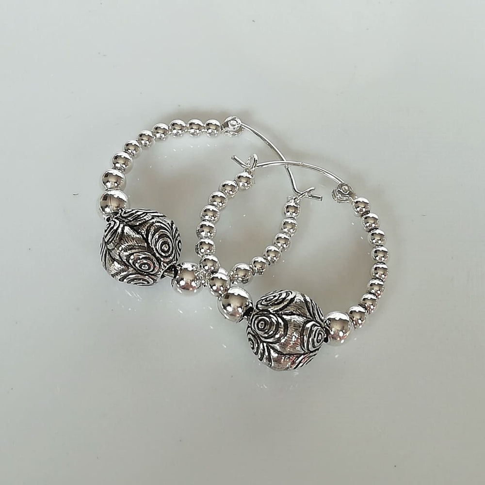 Balls & Beads Hoop | Silver Earrings | Jewelry | Minimalist Hoops | Egyptian Style | Ear | 925 | E9 - by Oneyellowbutterfly