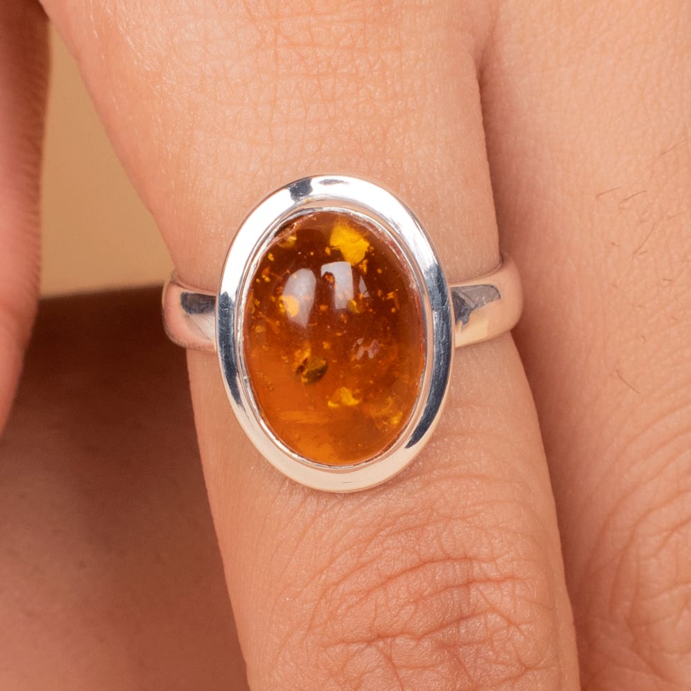 Amber Ring , Tiger White and Yellow Natural Baltic Amber, Gold surrounds