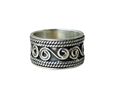 Band Ring 925 Silver Wide Statement Oxidized Spiral Birthday Gift - by Heaven Jewelry
