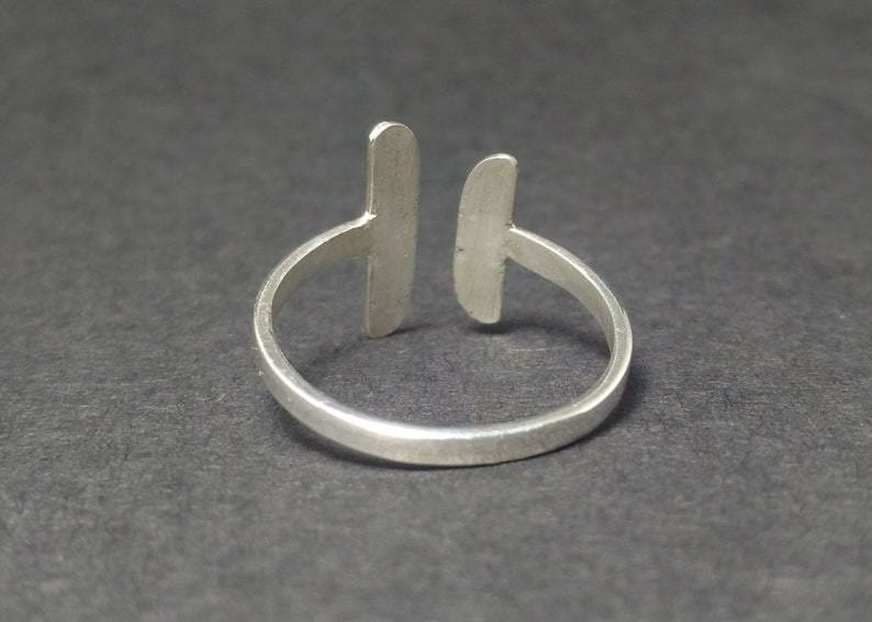 Bar Ring Double 925 Sterling Silver Adjustable Stacking Dainty ring Open Two Bars Handmade