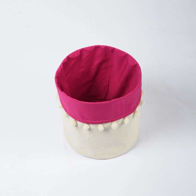 Storage basket cotton canvas fabric pink laundry hamper boho bag size 12x14 inches - Baskets