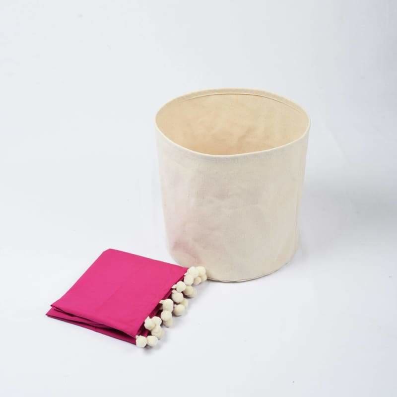 Storage basket cotton canvas fabric pink laundry hamper boho bag size 12x14 inches - Baskets