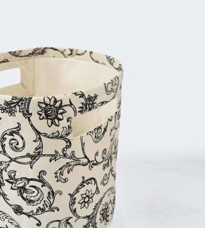 Storage basket cotton canvas fabric swirl print black and white storage basket laundry basket size 12x14 inches - Baskets
