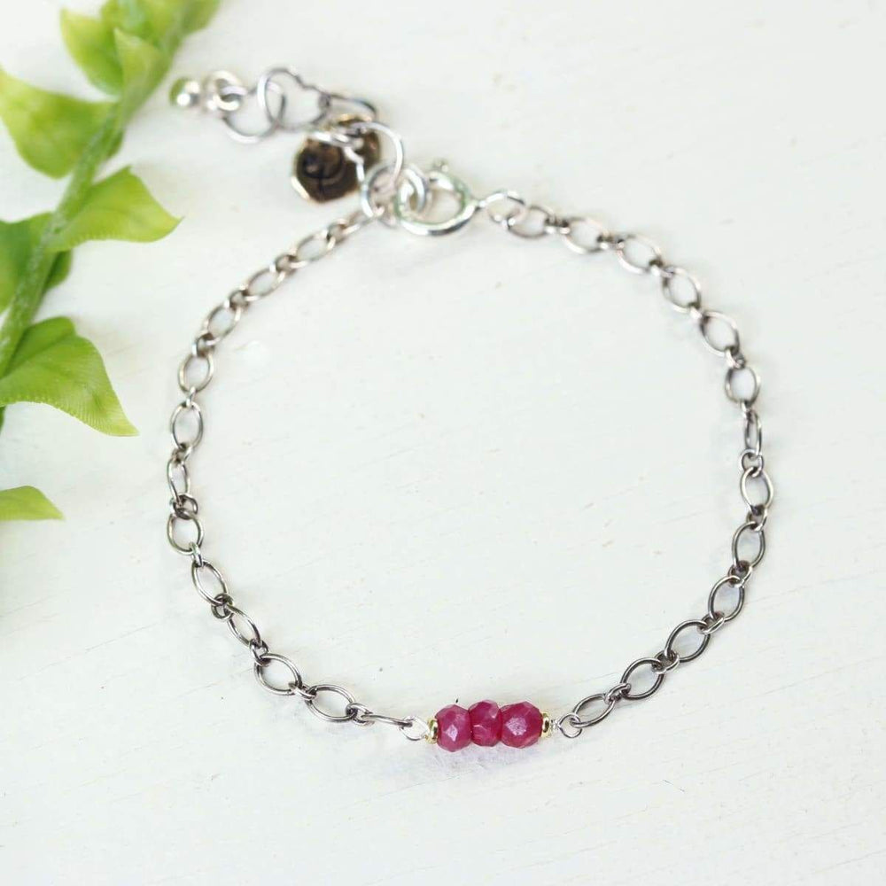 bracelets Beads bracelet with oxidized sterling silver oval link chain - by Metal Studio Jewelry