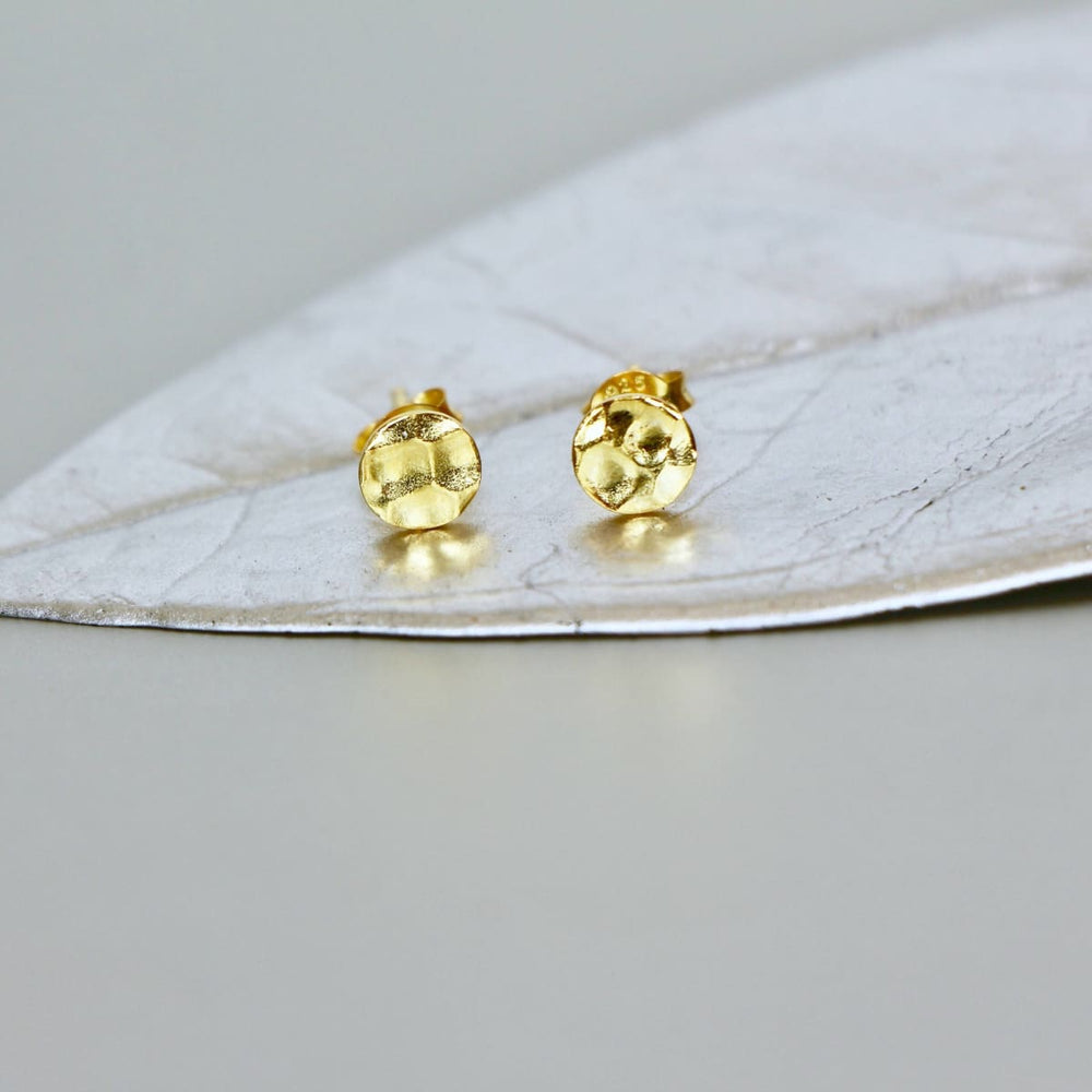 Earrings Beaten Gold Plated Studs Ear Accessories Real Silver Minimalist Bohemian Gift Jewelry Delicate (E27G) - by OneYellowButterfly