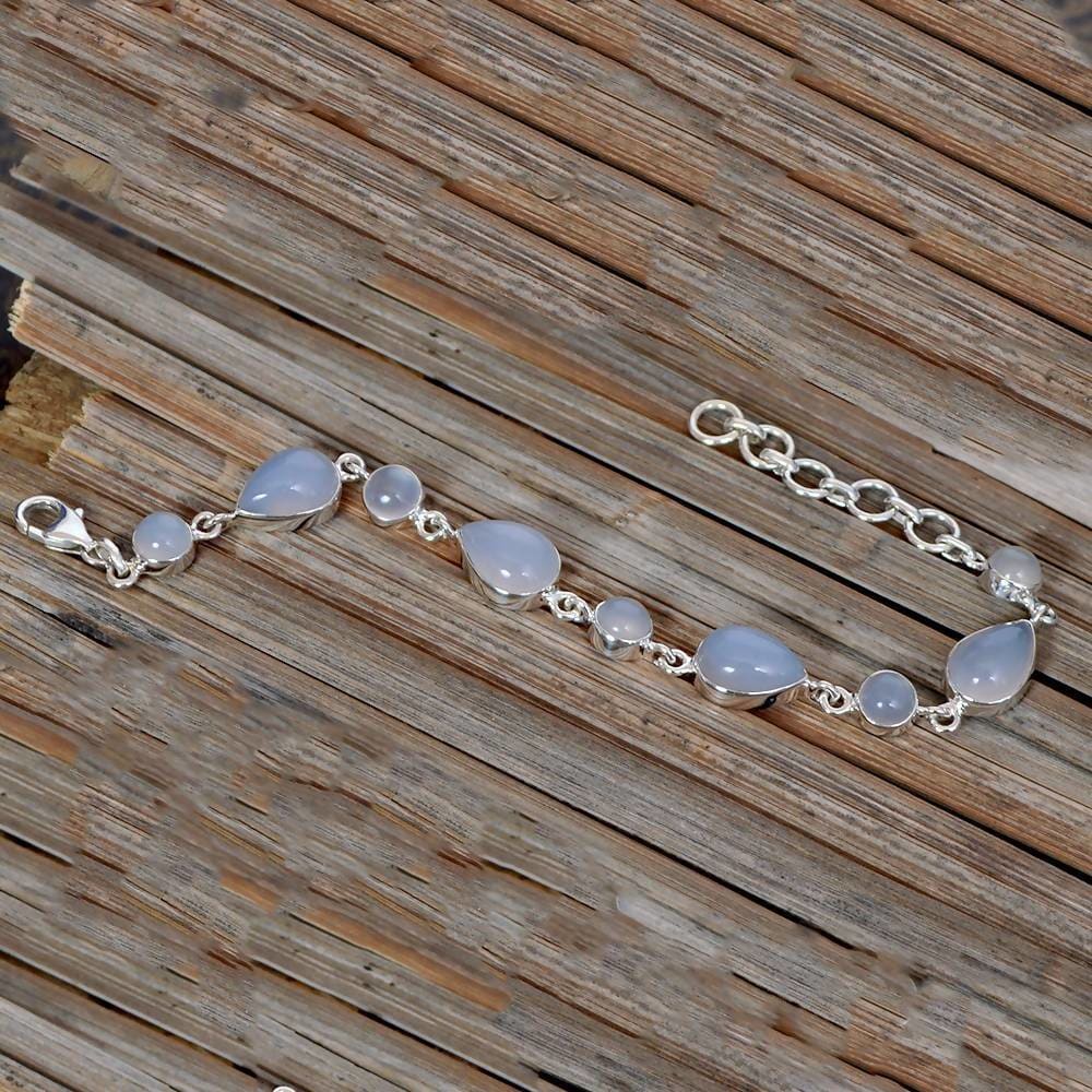 bracelets Beautiful Chalcedony Gemstone 925 Sterling Silver Link Bracelet Jewelry - by Rajtarang