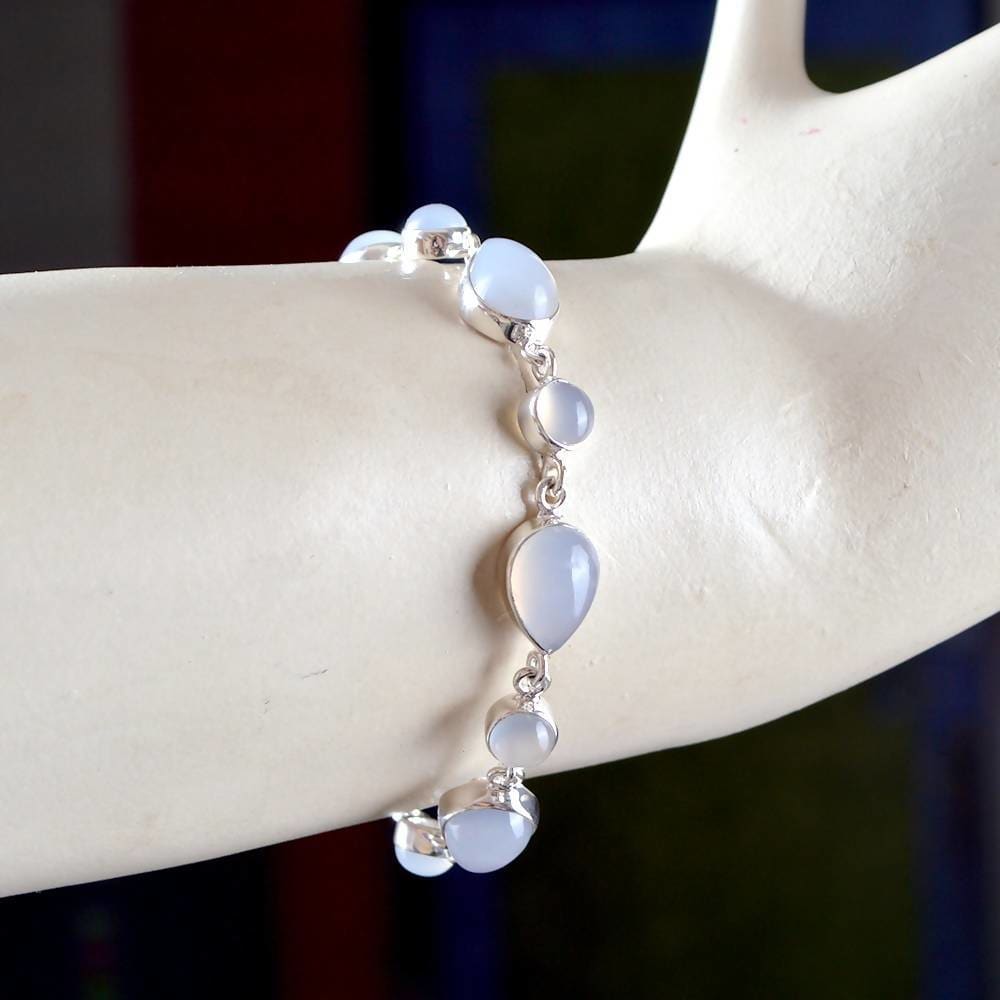 bracelets Beautiful Chalcedony Gemstone 925 Sterling Silver Link Bracelet Jewelry - by Rajtarang