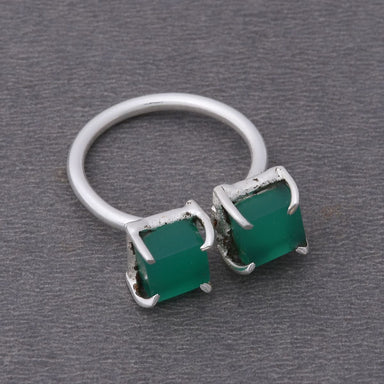 Beautiful Green Onyx Prong Set Rough Gemstone Adjustable Ring - by Bhagat Jewels