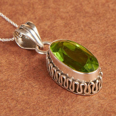 Pendants Beautiful GREEN PERIDOT Gemstone Pendant Birthstone 925 Sterling Silver Fashion Handmade Free Chain Gift - by Jewelry Zone