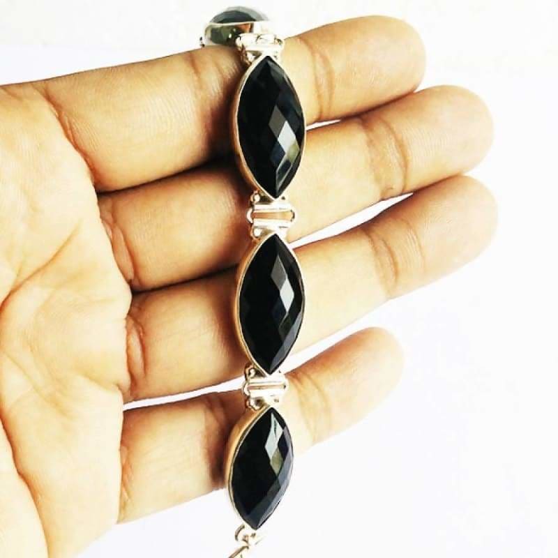 Beautiful Handmade Black Onyx Gemstone Silver Bracelet - Bracelets