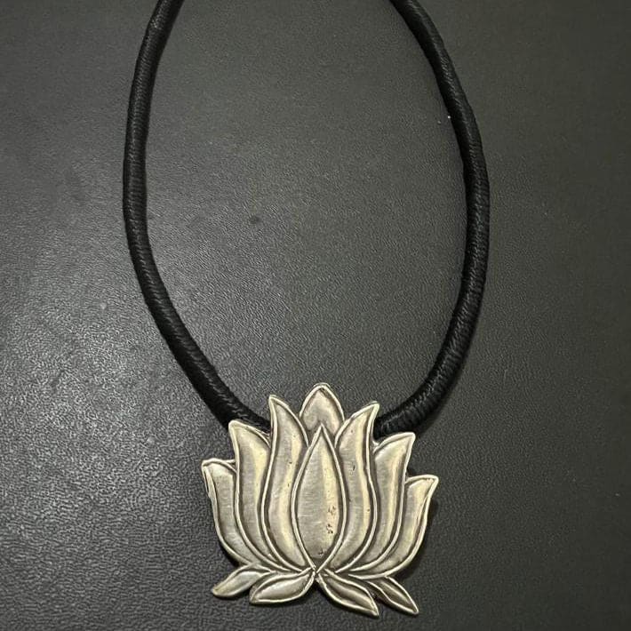Beautiful Lotus Pendant Necklace\ 925 Antique Silver Traditional Handmade Necklace for Man and Woman - by Vidita Jewels