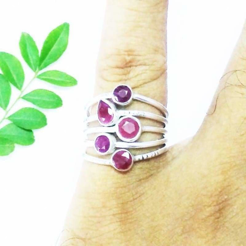 rings Beautiful Natural Indian Ruby Gemstone 925 Sterling Silver Ring July Birthstone, - by Jewelry Zone