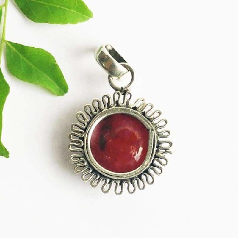 necklaces Beautiful NATURAL INDIAN RUBY Gemstone Pendant Birthstone 925 Sterling Silver Fashion Handmade Free Chain Gift - by Jewelry Zone