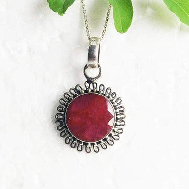 necklaces Beautiful NATURAL INDIAN RUBY Gemstone Pendant Birthstone 925 Sterling Silver Fashion Handmade Free Chain Gift - by Jewelry Zone