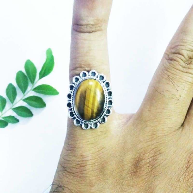 Rings Beautiful NATURAL TIGER EYE Gemstone Ring Birthstone 925 Sterling Silver Fashion Handmade All Size Gift - by Jewelry Zone