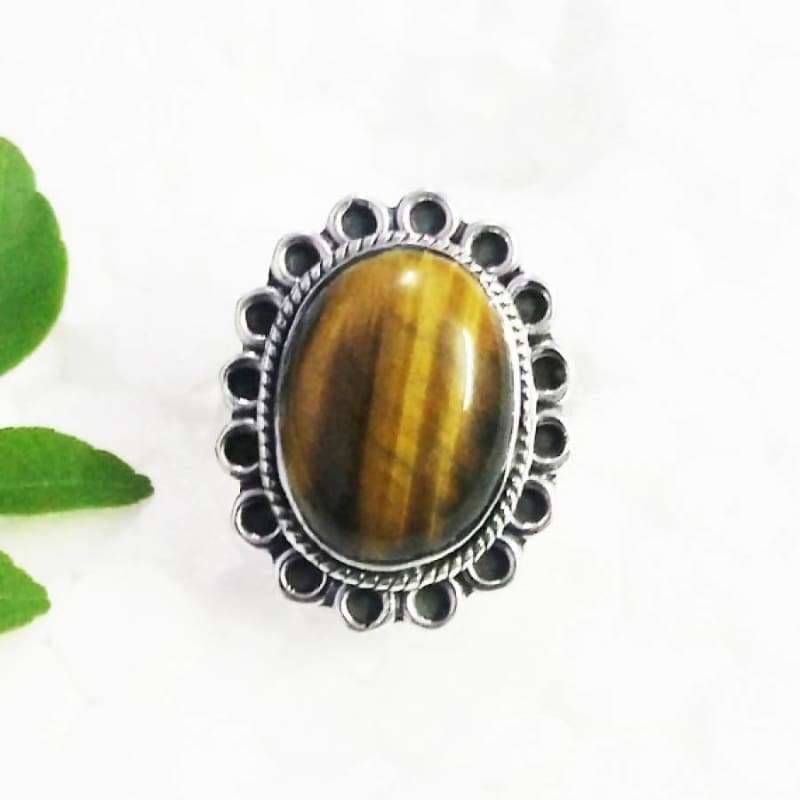 Rings Beautiful NATURAL TIGER EYE Gemstone Ring Birthstone 925 Sterling Silver Fashion Handmade All Size Gift - by Jewelry Zone