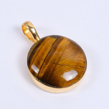 Beautiful Round Shape Tiger Eye Gemstone Drop Pendant - by Bhagat Jewels