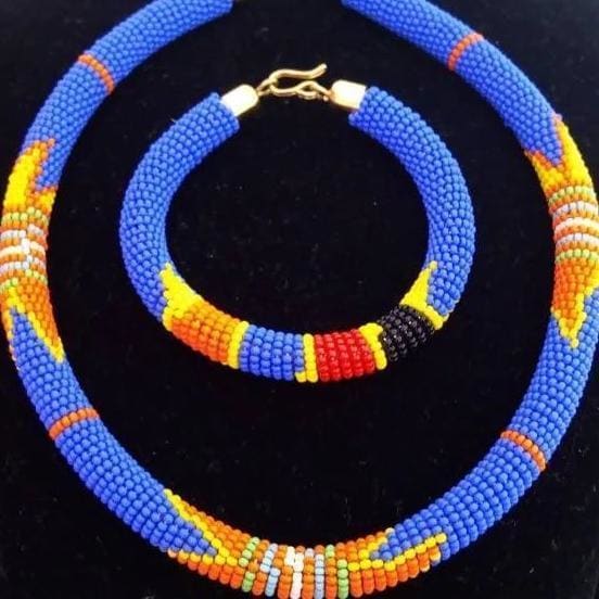 Necklaces Beautiful Set of Blue Maasai Beaded Necklace and Bracelet - by Naruki Crafts