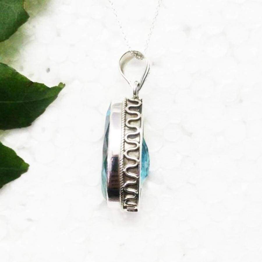 Necklaces Beautiful SWISS BLUE TOPAZ Gemstone Pendant Birthstone 925 Sterling Silver Fashion Handmade Free Chain Gift