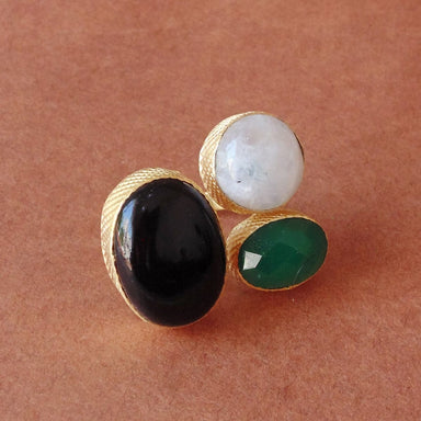 Best Quality Oval Shape Black Onyx And Green Birthstone Designer Ring - by Bhagat Jewels