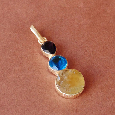 Bezel Set 18K Gold Plated Amethyst Blue Topaz And Citrine Gemstone Fashion Pendant - by Bhagat Jewels