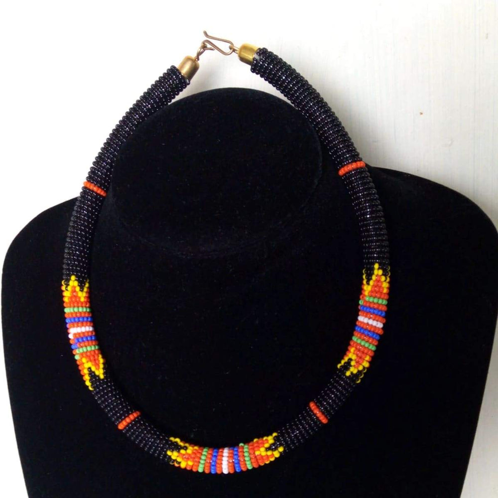 Necklaces Black Maasai Beaded Necklace Unique Design - by Naruki Crafts