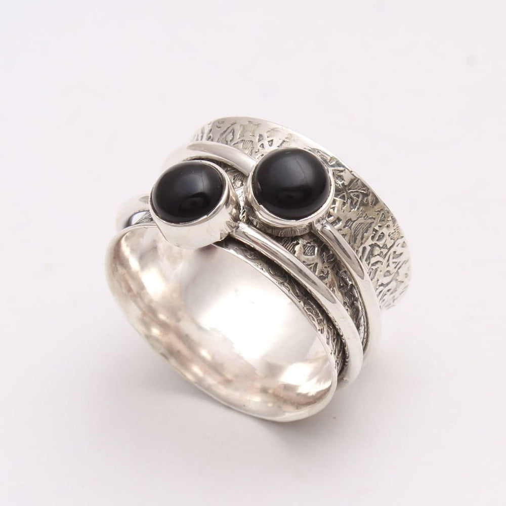 Black Onyx 925 Sterling Solid Silver Spinner Ring Thumb Anxiety Worry Fidget Meditation Jewelry - by Manjari Jewels