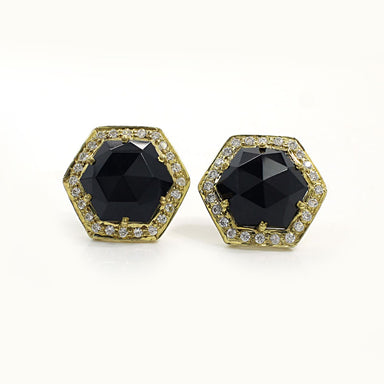 Black Onyx with Cz Silver Stud Earrings - by Nehal Jewelry