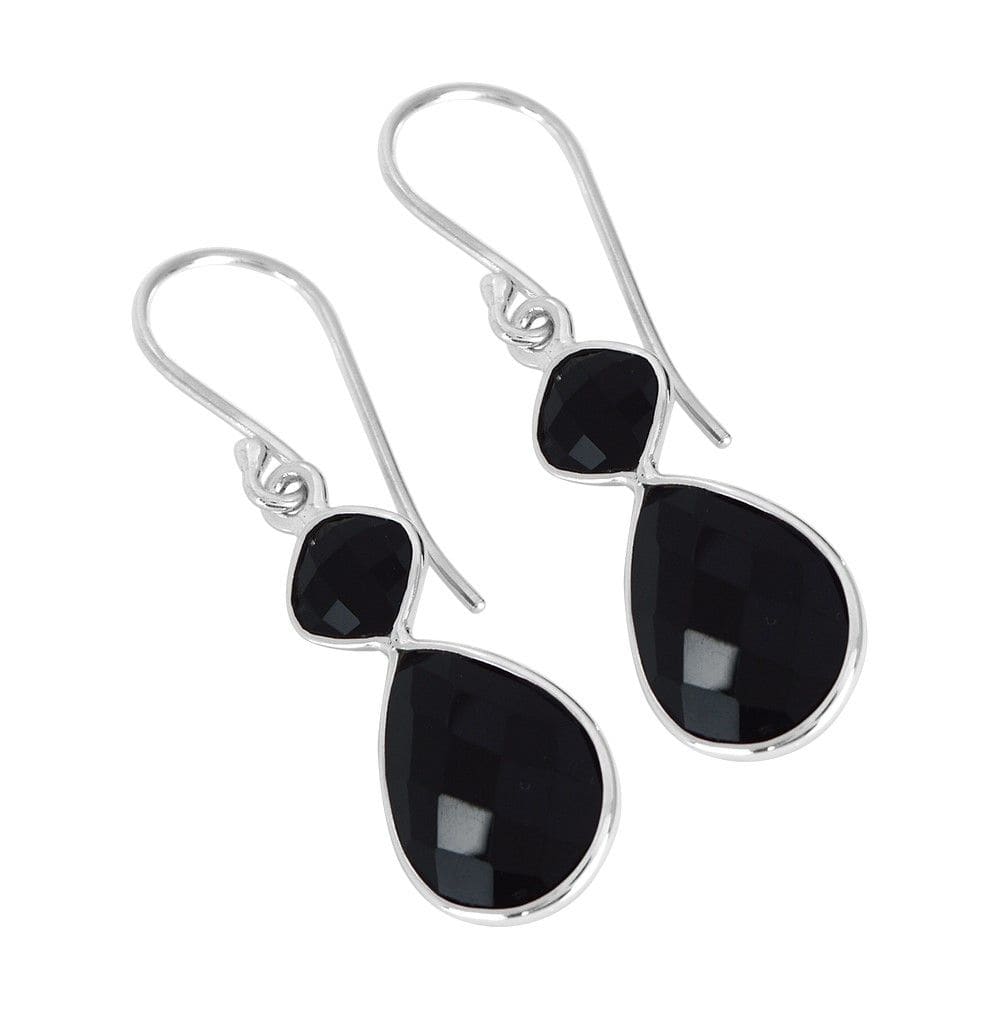 Black Onyx Earring Sterling Silver Dangel Drop Gemstone Gift for Girls - by Rajtarang