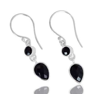 Black Onyx Earring Sterling Silver Dangel Drop Gemstone Gift for Mom - by Rajtarang