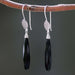 Black onyx earrings with silver wire wrapped on sterling hooks leaf design style - by Metal Studio Jewelry