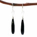 Black onyx earrings with silver wire wrapped on sterling hooks leaf design style - by Metal Studio Jewelry