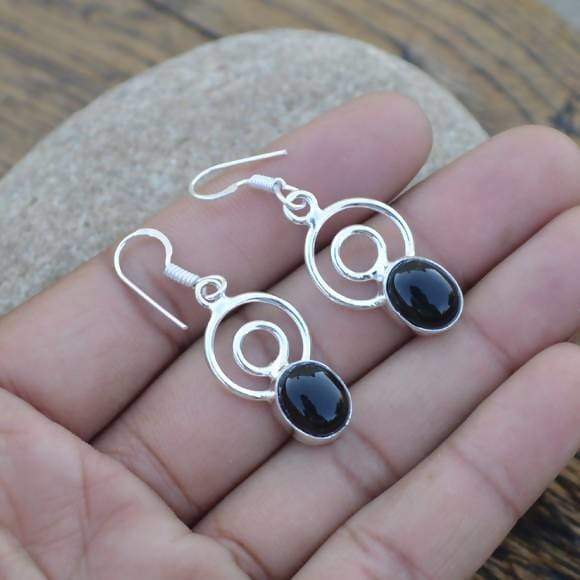 Earrings Black Onyx Gemstone - 925 Sterling Silver Dangle - Women’s Gift Jewelry- Jewelry