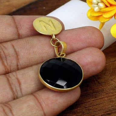 Black Onyx Gemstone Gold Plated Brass Pendant Necklace