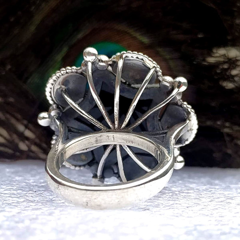 Black Onyx Leaf 925 Sterling Silver Southwest Style Ring