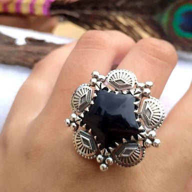 rings Black Onyx Leaf 925 Sterling Silver Southwest Style Ring handcrafted Jewelry,Gift for her - by InishaCreation