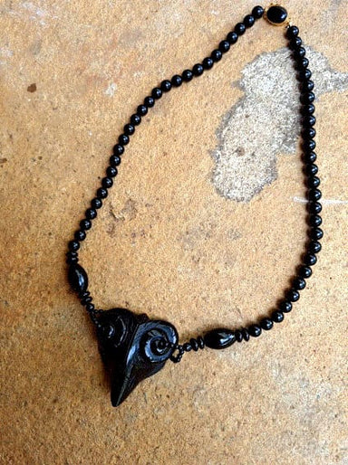 Black Onyx Necklace with Carved Pendant - by Warm Heart Worldwide