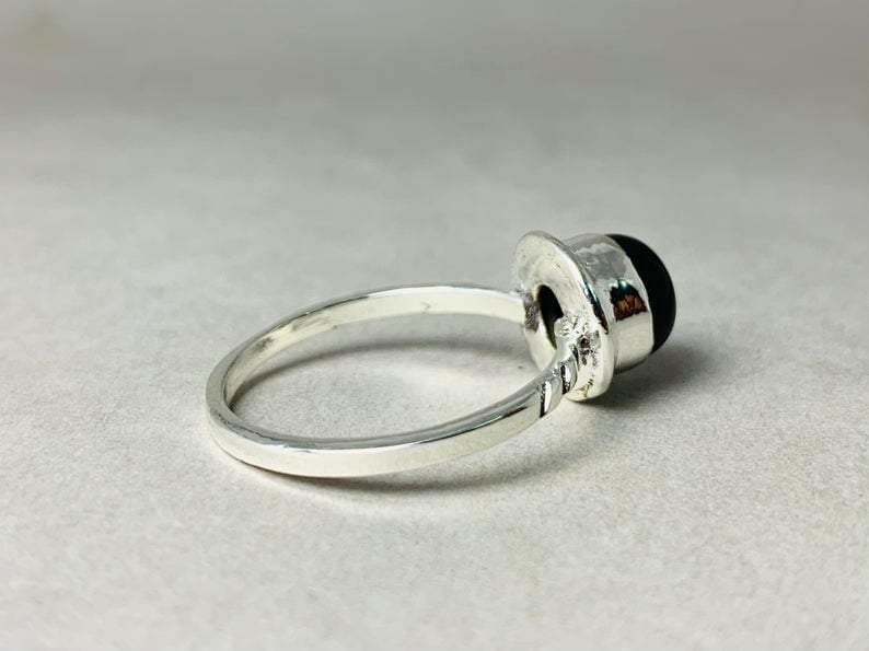 Black Onyx Ring 925 Silver Bohemian Minimalist Gemstone Sterling Jewelry Gift - by Heaven