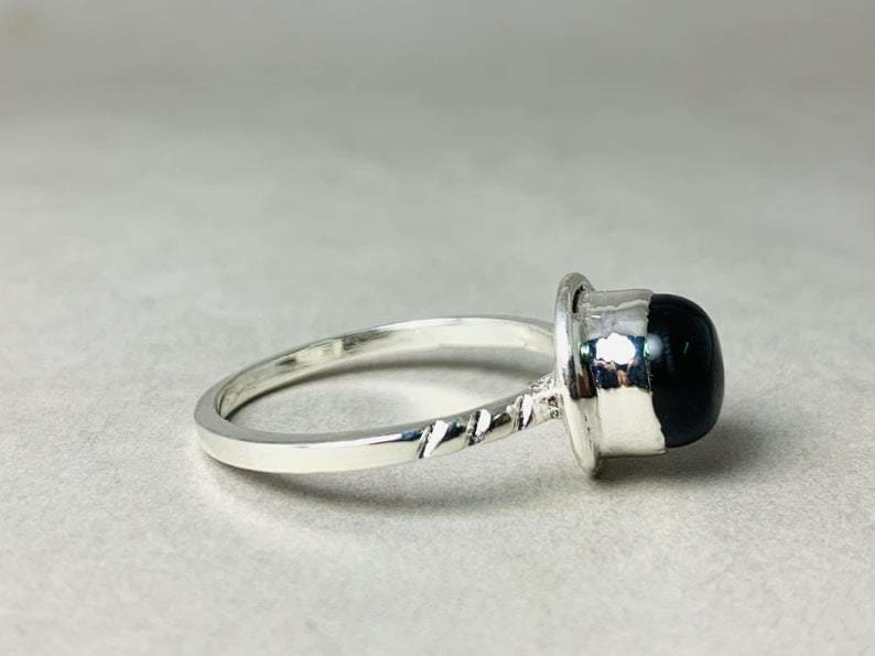 Black Onyx Ring 925 Silver Bohemian Minimalist Gemstone Sterling Jewelry Gift - by Heaven