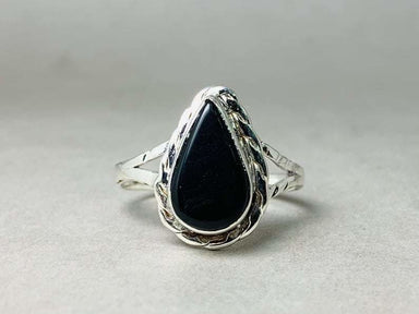 Black Onyx Ring 925 Silver Handmade Pear jewelry Statement Gift for her Unique Gemstone - by Heaven Jewelry