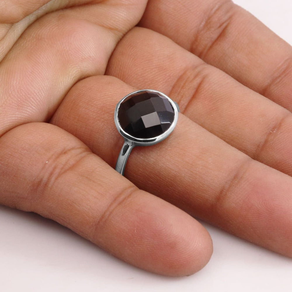 Black Onyx Ring 925 Sterling Silver Handmade Gemstone 12x12mm Bezel Setting for Men’s - by Rajtarang
