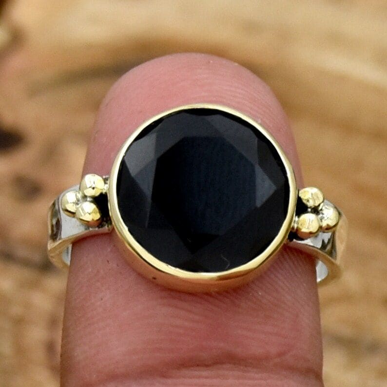 Black Onyx Ring 925 Sterling Silver Natural Handmade Round Cut Ring Jewelry - by Inishacreation
