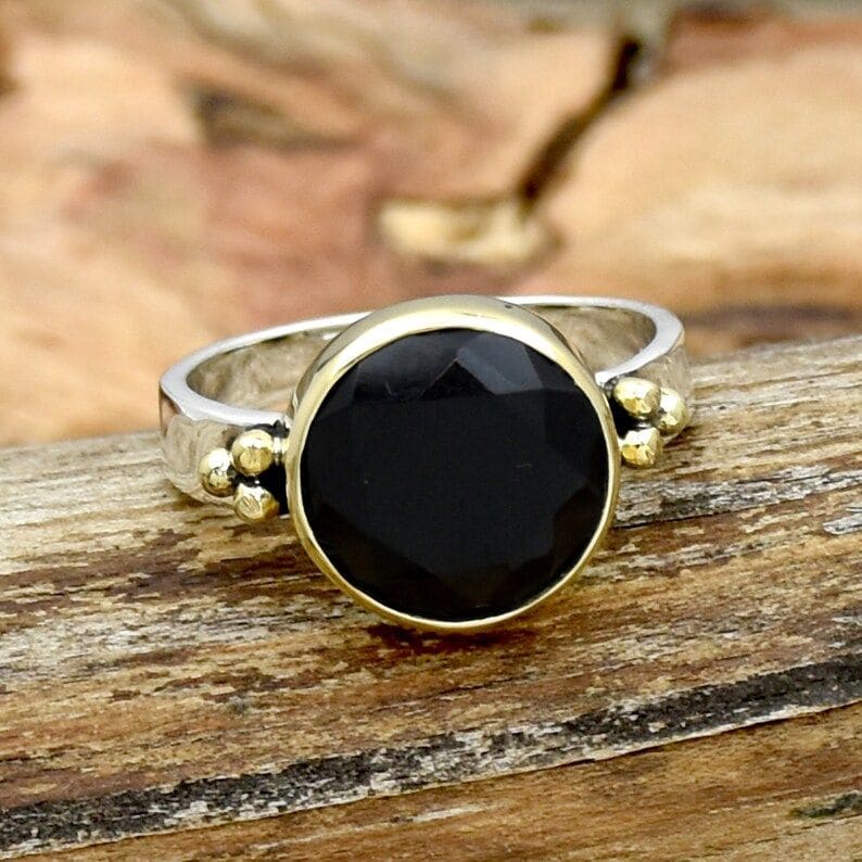 Black Onyx Ring 925 Sterling Silver Natural Handmade Round Cut Ring Jewelry - by Inishacreation