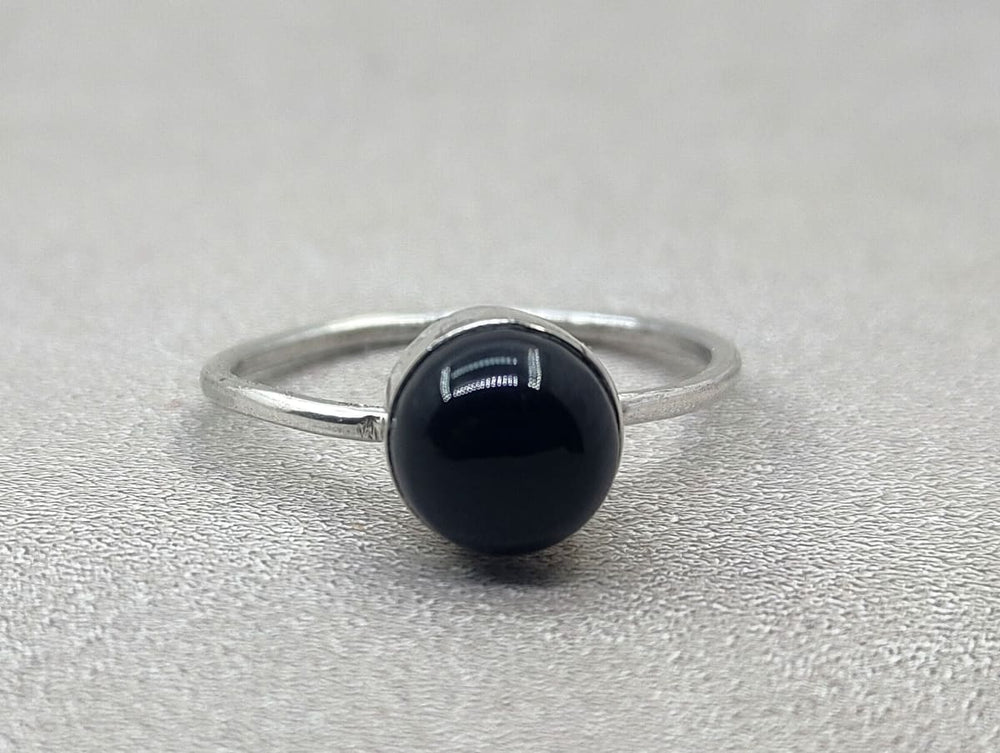 Black Onyx Ring Gemstone Silver 925 Dainty Simple Stone Round Statement Woman - By Paradise
