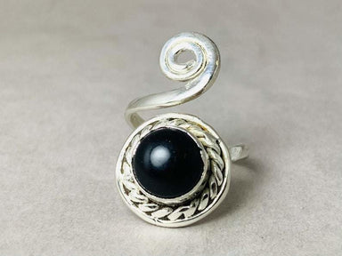 Black Onyx Ring Handmade Statement Gemstone Adjustable Boho Silver Women Gift For Her - by Heaven Jewelry