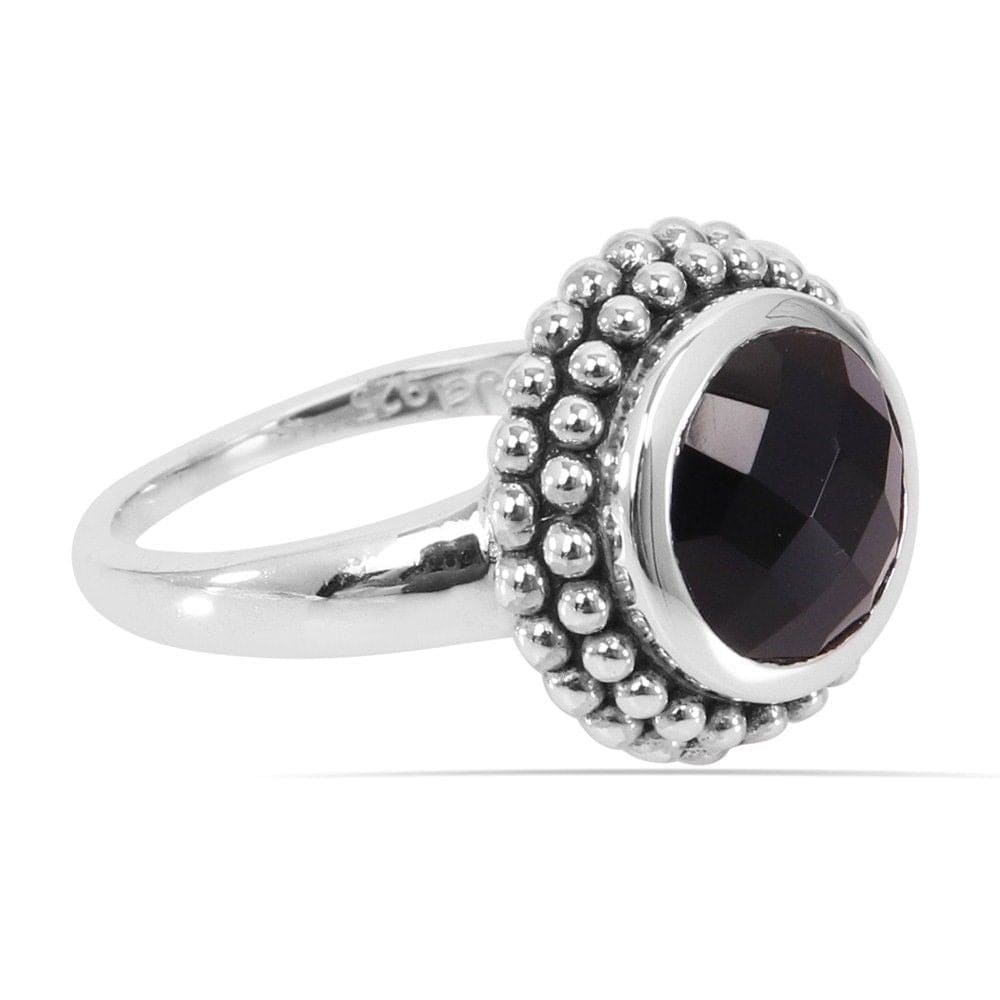 Black Onyx Ring Sterling Silver Solitaire Gemstone 10x10mm Gift for Mom - by Rajtarang